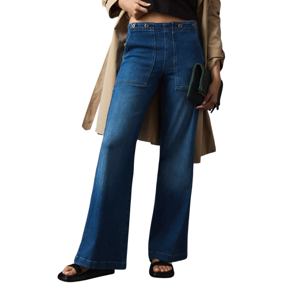 Pilcro Kit High Rise Wide Leg Utility Trouser Jeans Button Denim Adjustable 25